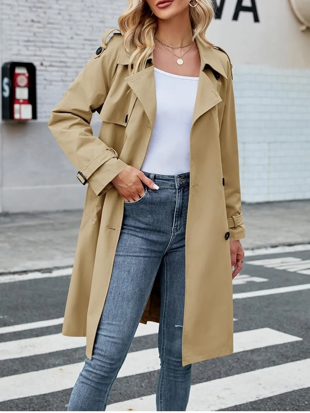 Women trench belted lightweight jacket